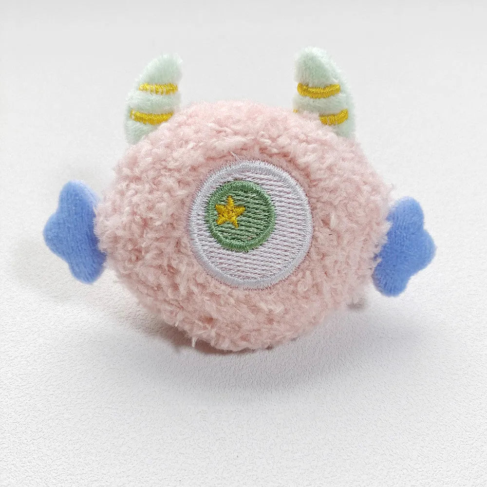 Cartoon plush squeaky dog chew toy with big eyes in grey, green, pink, white or yellow colours