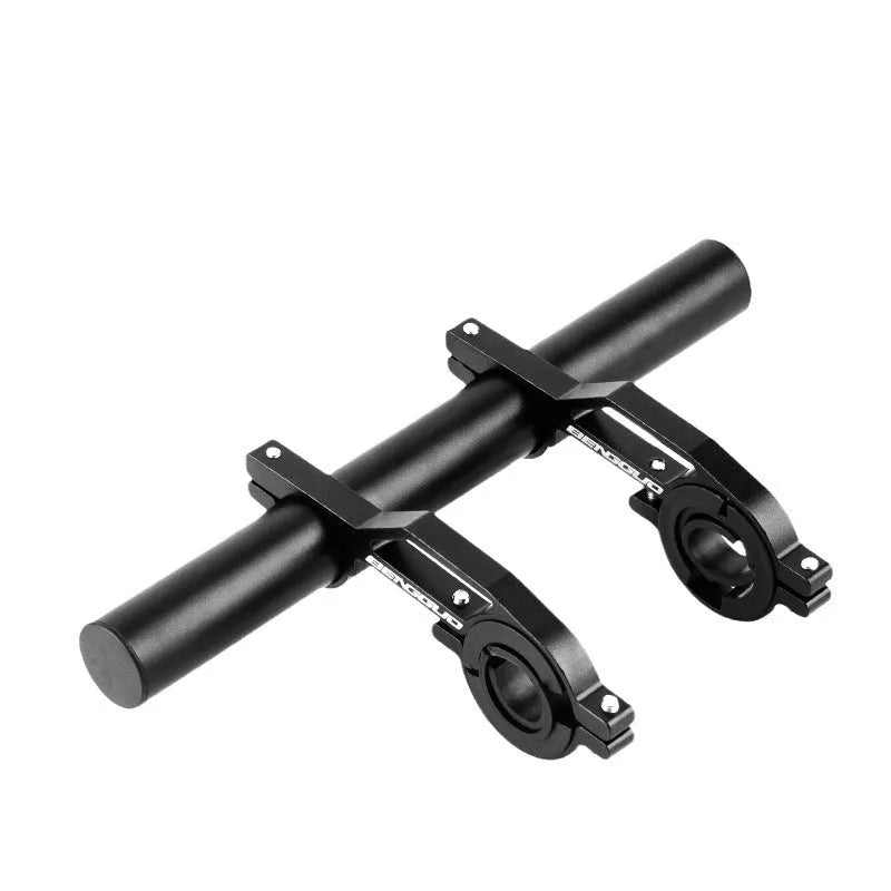 Bicycle aluminium alloy extension bracket for handlebars in black finish on a mountain bike
