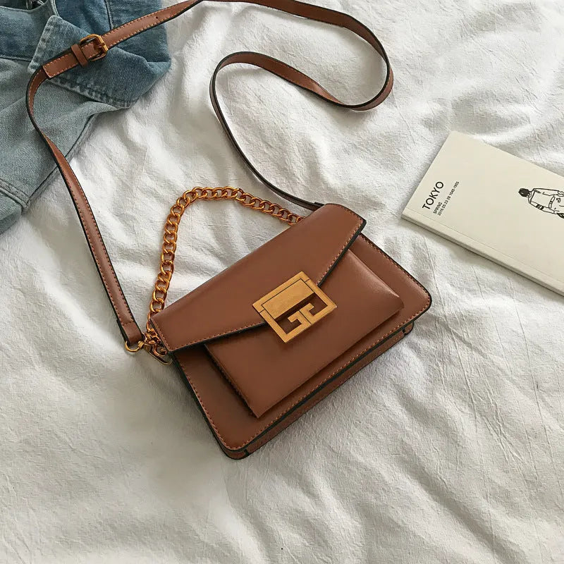 Women's shoulder bag square box shape with chain detail PU lining zippered hidden pocket black