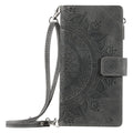 Multi-card embossed totem leather PU zipper phone case for iPhone with card holder in black