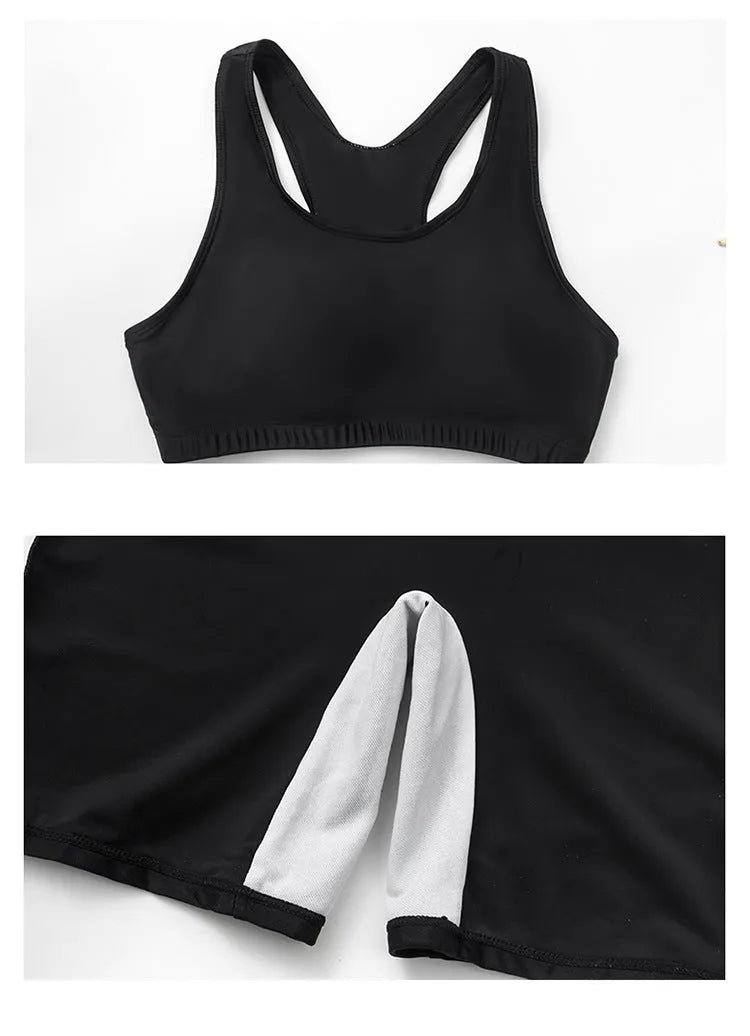 Black girls one-piece nylon spandex swimsuit for learn to swim and exercise, full front view