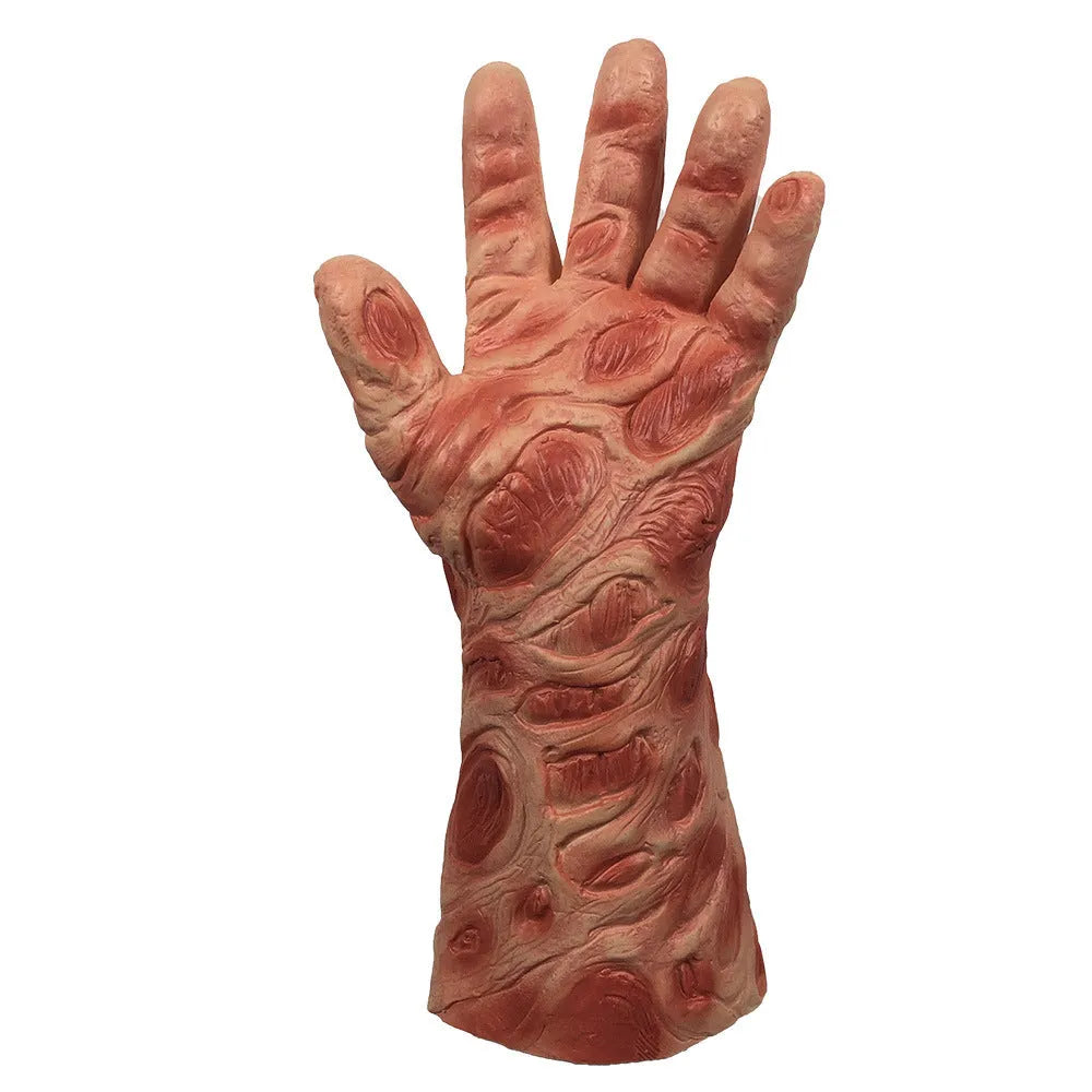 Skin-coloured latex Freddie grimace mask and gloves set for Halloween party performance props