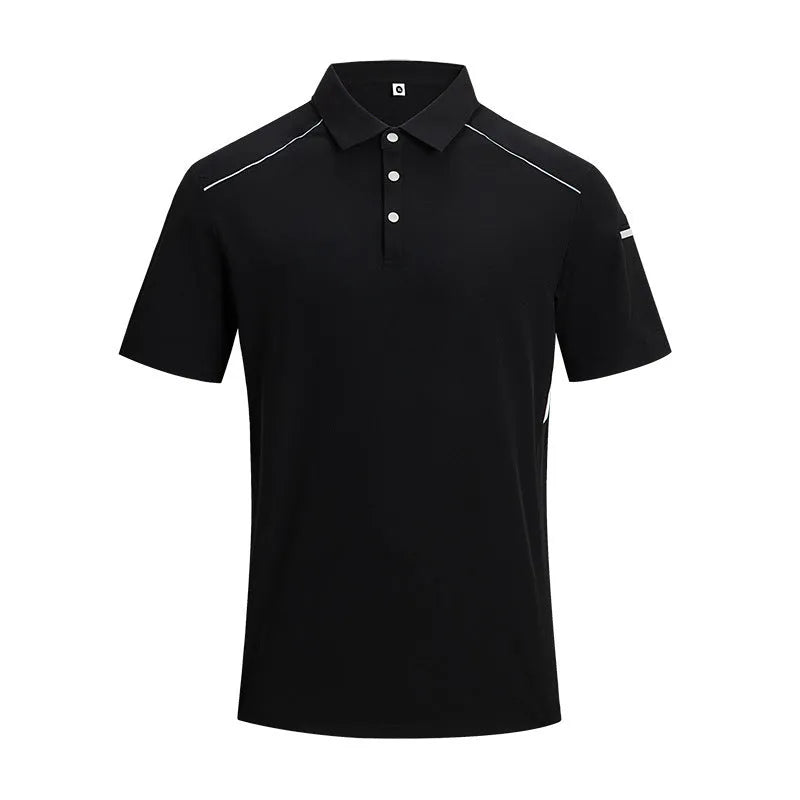 Men's silver grey quick-dry short sleeve work shirt with pencil case sleeves on a hanger.