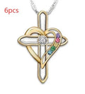 Alloy men's clavicle chain with heart-shaped imitation gemstone pendant in Cross Love colour, adjustable 51-80cm