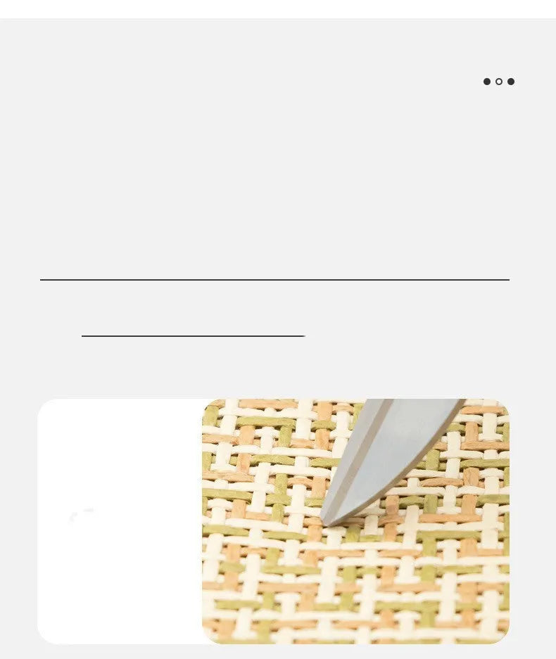 Beige woven cooling mat for cats and dogs on a wooden floor, showing size M