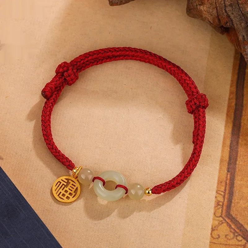 Hetian jade peace buckle blessing card carrying strap bracelet in silver geometric design