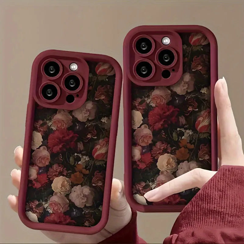 Soft TPU phone case with rose bamboo ladder pattern in wine red for Apple iPhone models