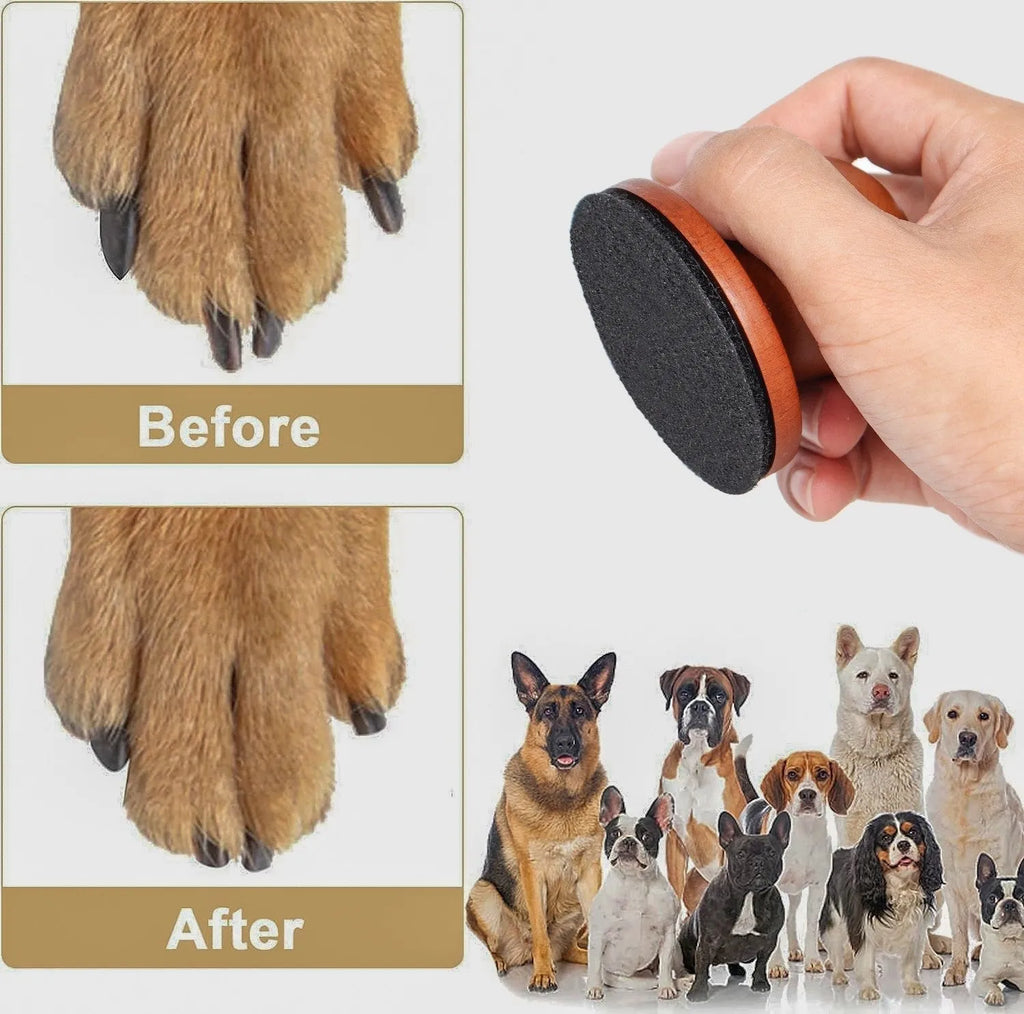 Wooden dog nail grinding board with removable section for easy cleaning, available in four style options.