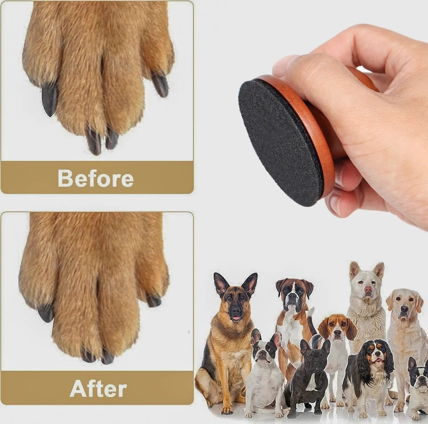 Wooden dog nail grinding board with removable section for easy cleaning, available in four style options.