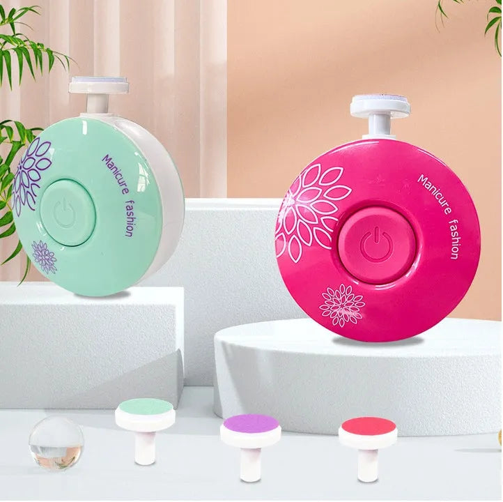 Red baby electric nail polisher with three grinding heads for infant nail care