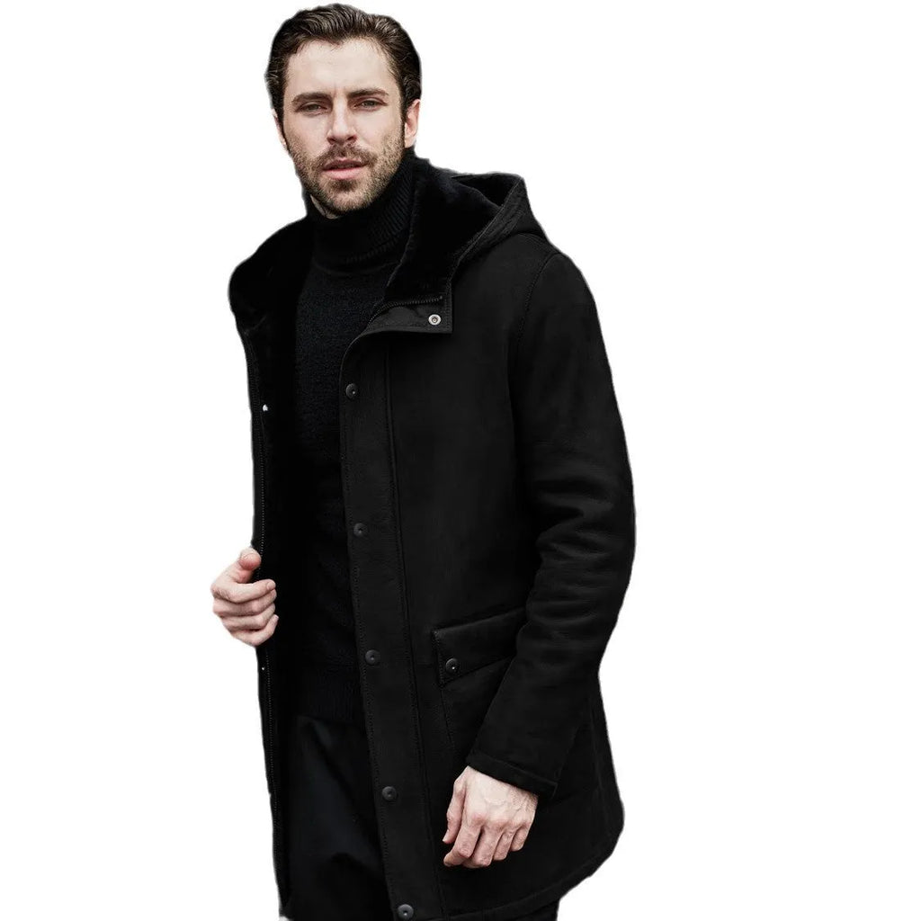 Men's casual fleece hooded jacket in solid suede fabric, available in black, red, brown, gray, sizes M to 4XL