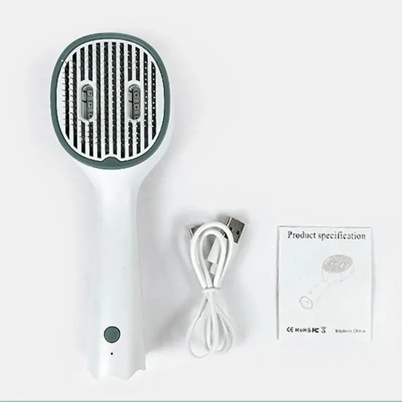 Dark green pet grooming comb with UVC sterilization function and slicker brush needles