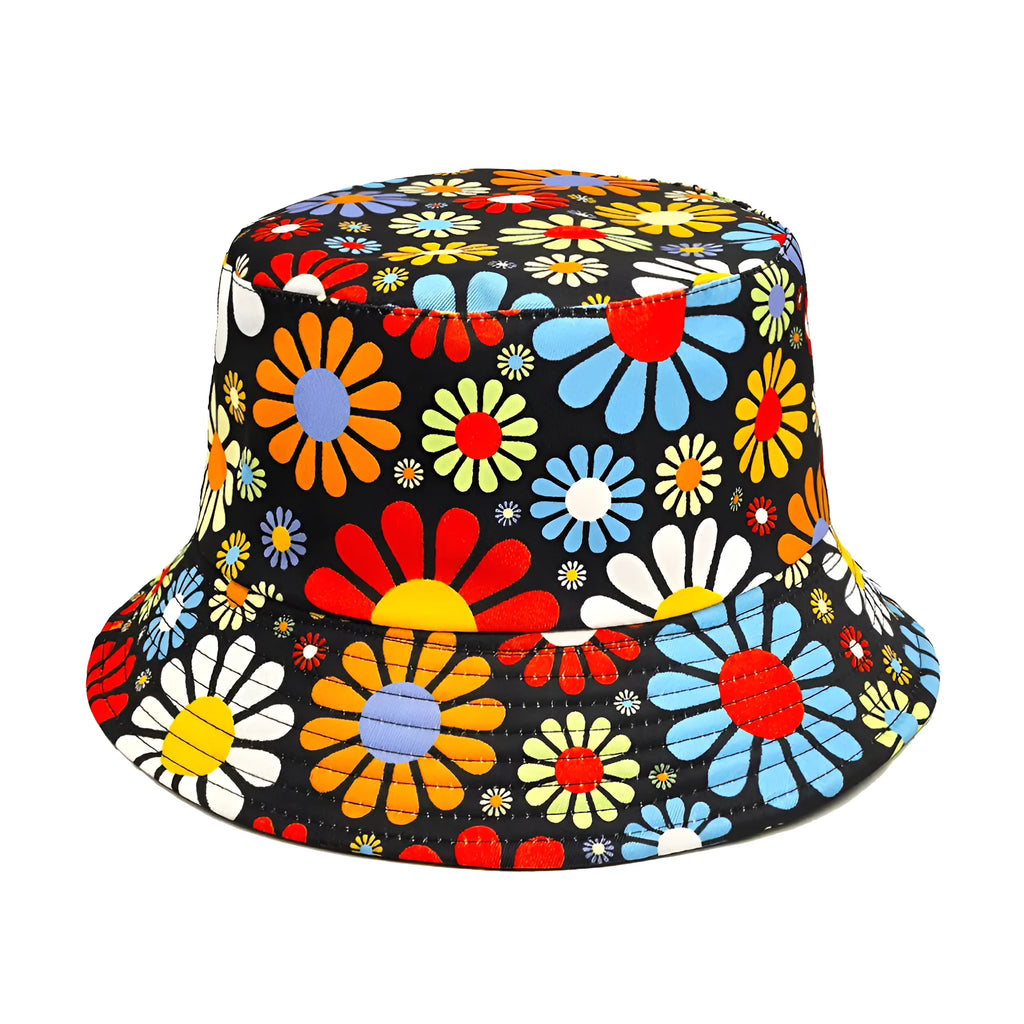 Colourful flower pattern bucket hat with dome crown design, medium size 56-58cm