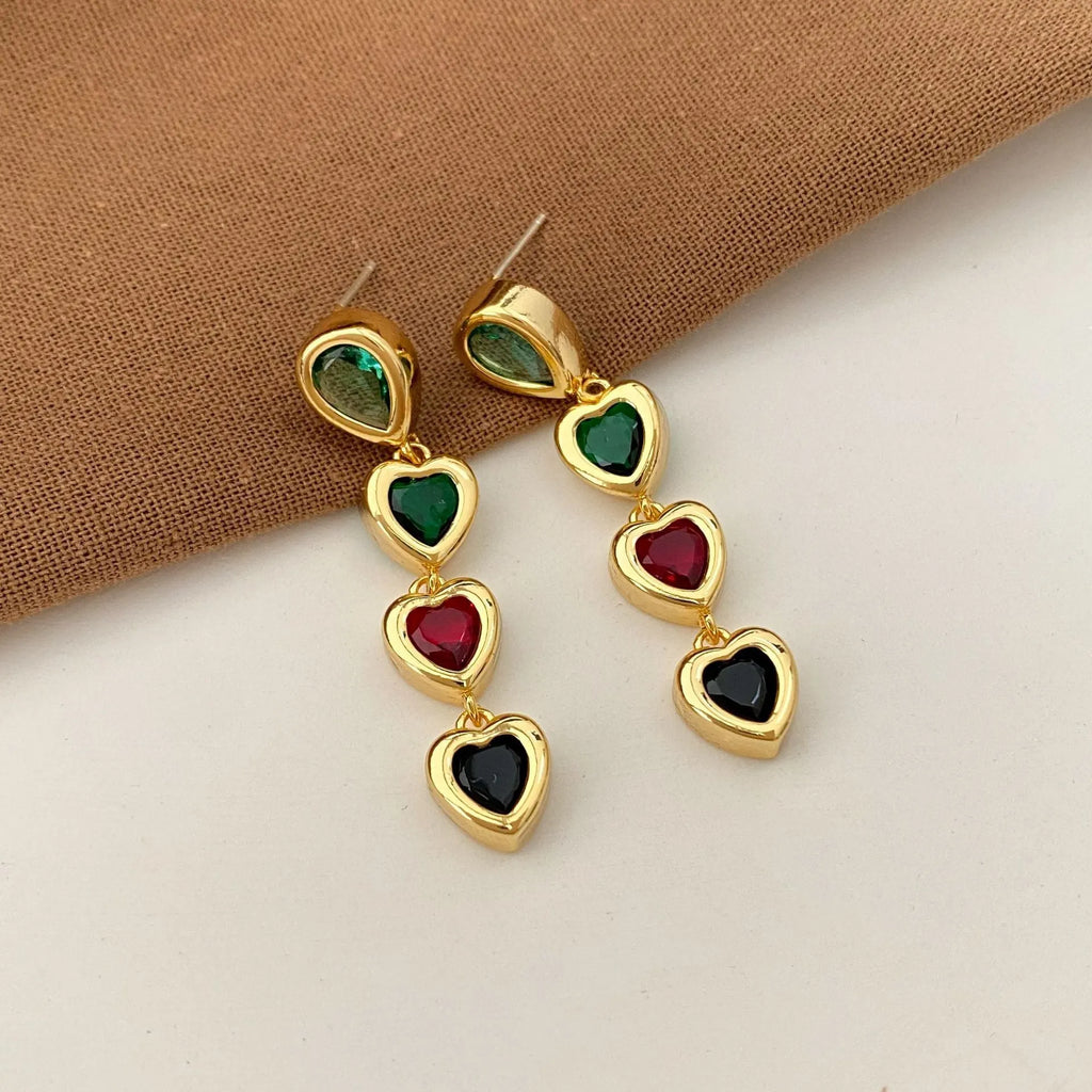 Heart pendant tassel ear clips luxury earrings for women copper inlaid zircon ear clip pair