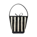 Black and white striped woven fabric women's shoulder bag with bucket-type design measuring 28x18x13cm