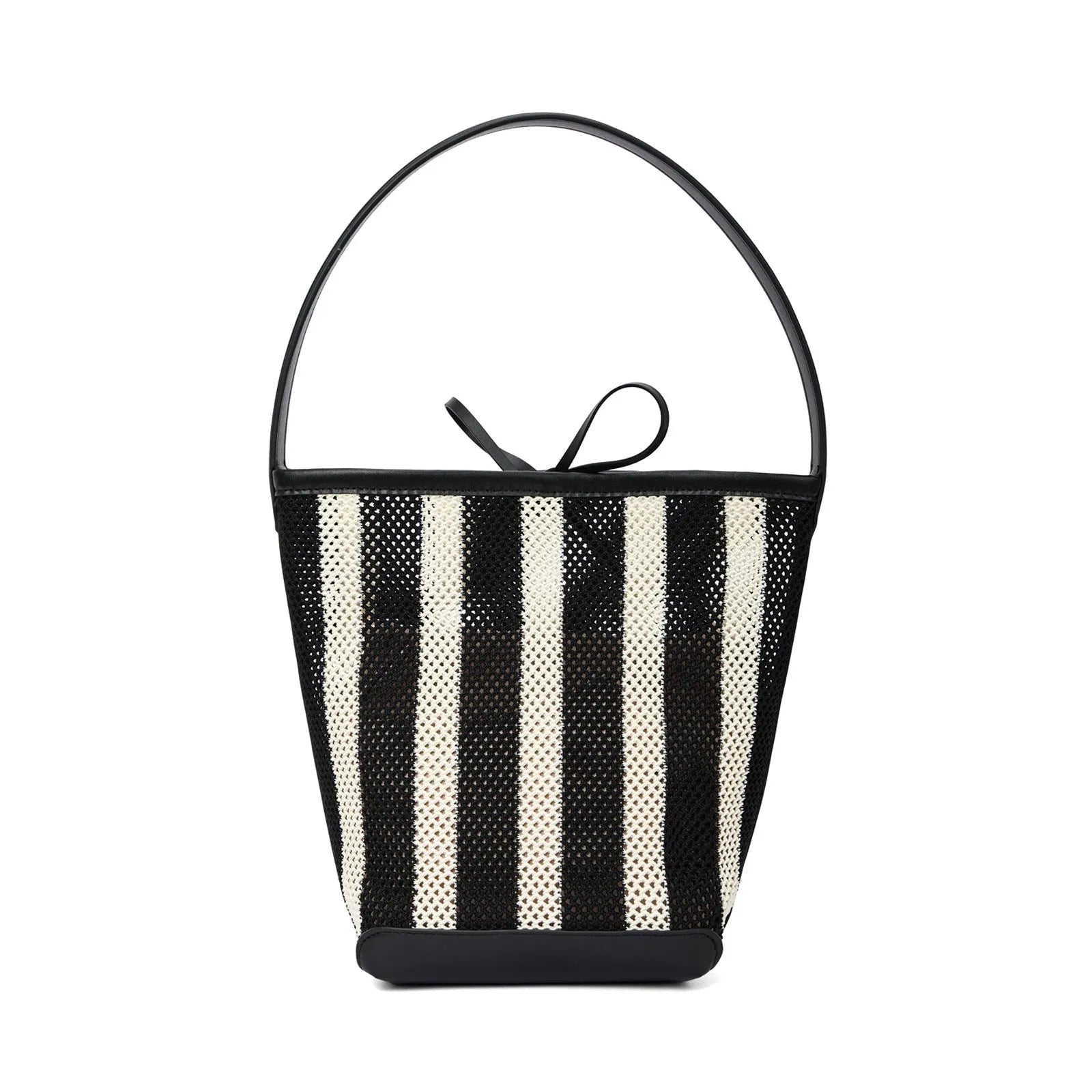 Black and white striped woven fabric women's shoulder bag with bucket-type design measuring 28x18x13cm