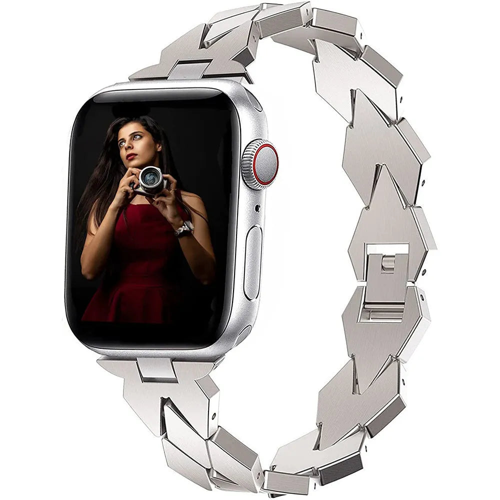 Metal chain steel band diamond strap for Apple Watch in silver on a 42/44/45/49mm case size