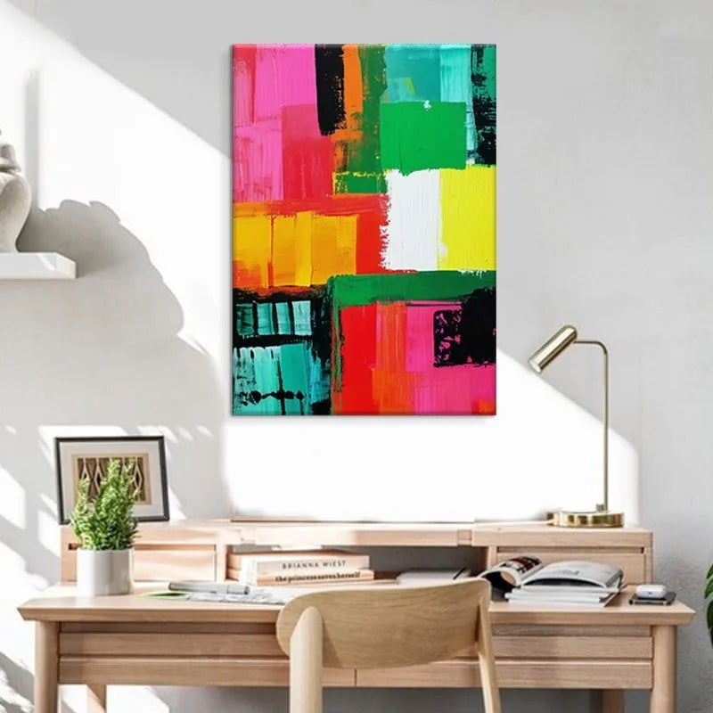 Hand painted abstract oil painting on canvas, large size, colourful modern design, unframed