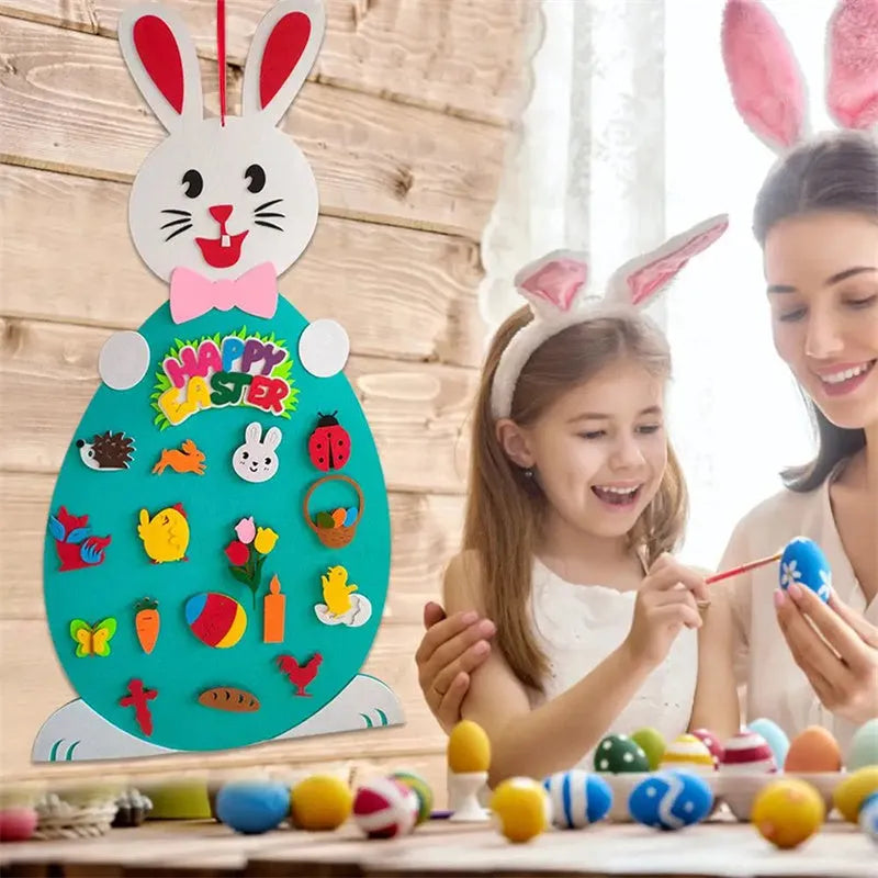 Easter felt bunny pendant with 7 detachable egg patches, 89 cm x 51 cm, for wall or door decoration
