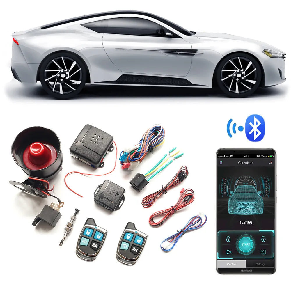 Black induction unlocking car anti-theft device with 370MHz remote and 120dB siren