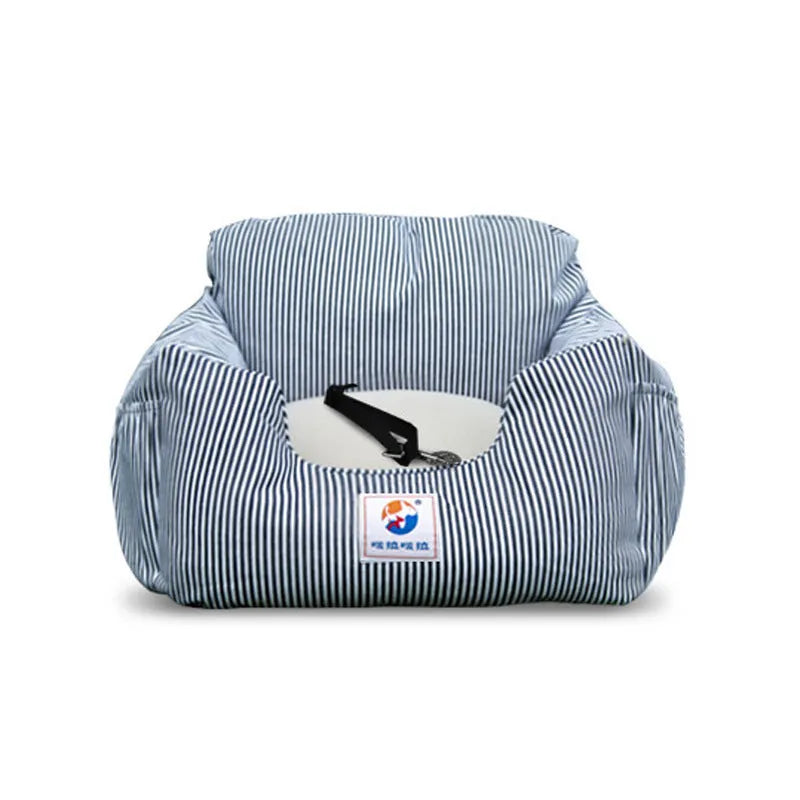 Denim canvas dog travel kennel, 55x50x30cm, shown in blue stripes or deep sea blue