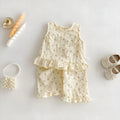 Children's cotton sleeveless top and casual trousers two-piece set in cream apricot colour