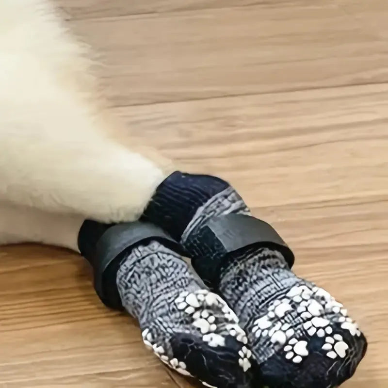 Medium dog waterproof anti-drop warm cotton ankle sock in gradient gray with striped pattern
