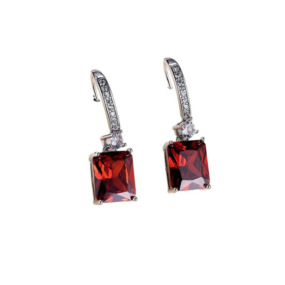 Micro inlaid zircon square diamond ear studs, geometric copper cubic zirconia earrings for women, multiple colour options