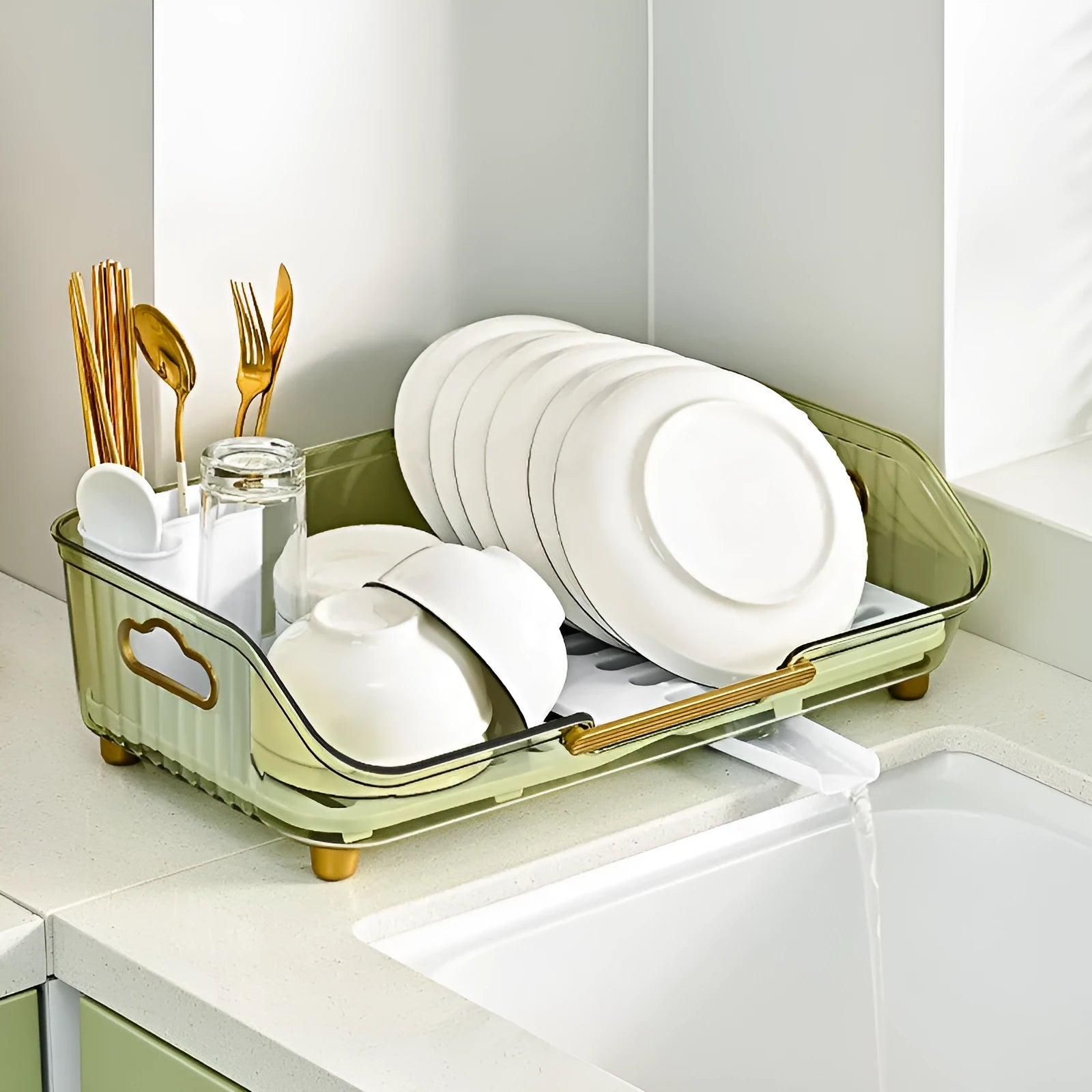 Household countertop kitchen cutlery storage rack plastic Nordic style draining rack transparent colour options