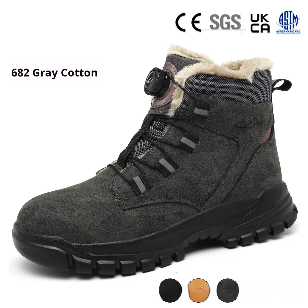 Lightweight black and yellow labour protection safety shoes with leather upper and rubber sole.