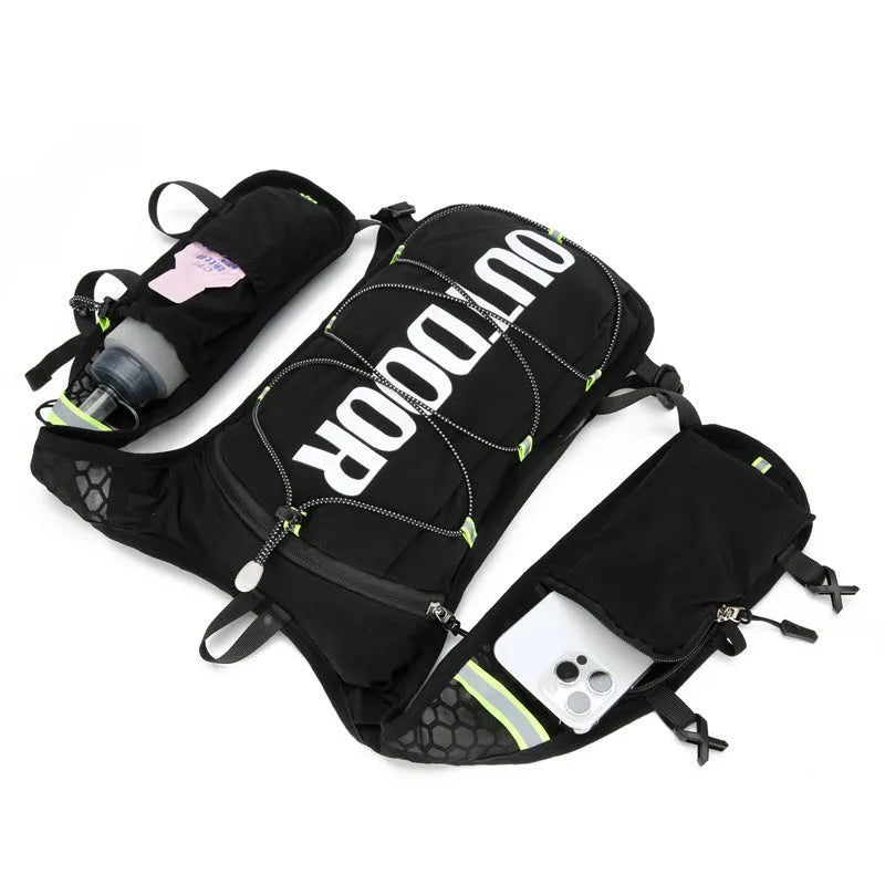 Multi-functional sports vest backpack for women in black with 5L nylon construction