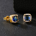 Square retro gold-plated earrings in assorted colours including gold, silver, red, green, and blue