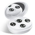White wireless red light EMS eye and face massager device on a plain background.