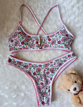 Women's floral print one-piece swimsuit with V-neck and embroidery detail