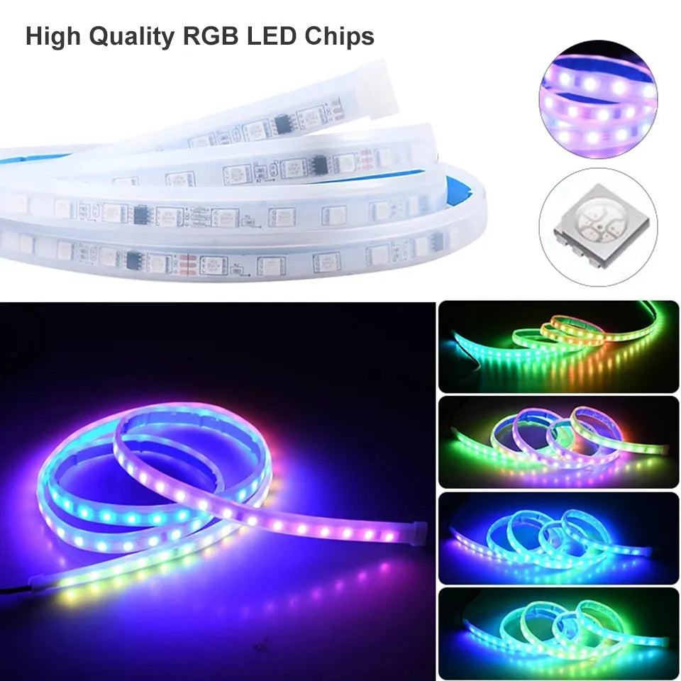 Universal flexible PVC LED light strip for car engine bay illumination in various colours.