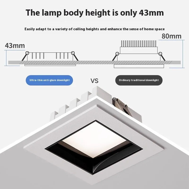 Ultra-thin square LED downlight with aluminium shell for ceiling grid installation