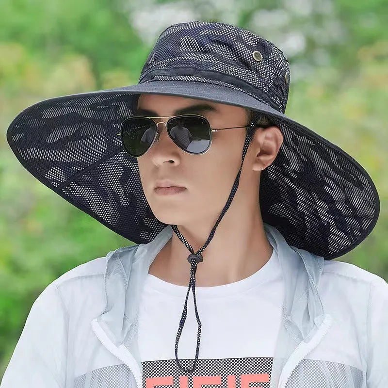 Men's cotton fisherman sun hat with 11cm brim in camouflage colours for outdoor fishing and mountaineering