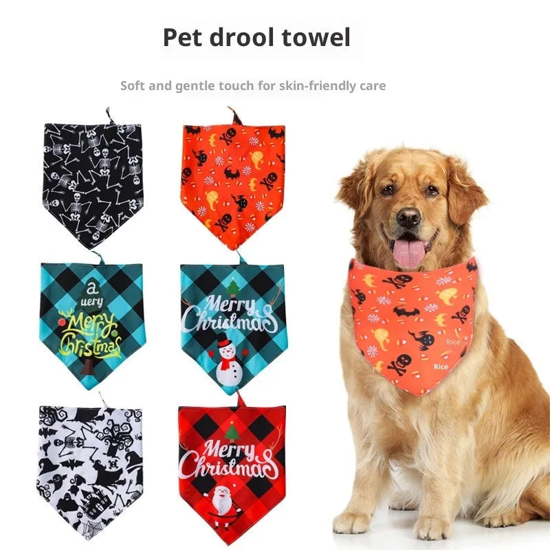 Halloween themed nylon pet scarf with cartoon print available in cutting and folding sizes for dogs and cats