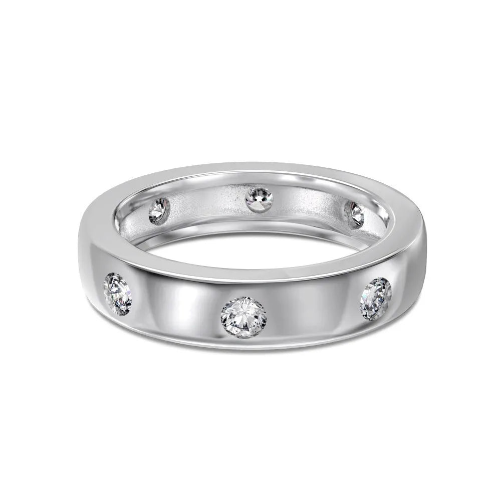 Personalized simple silver ring with zircon inlay in white gold colour, geometric shape, sizes no.6 to no.9.