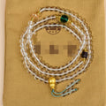 White crystal 108 bead rosary bracelet with geometric mala beads in ethnic unisex style