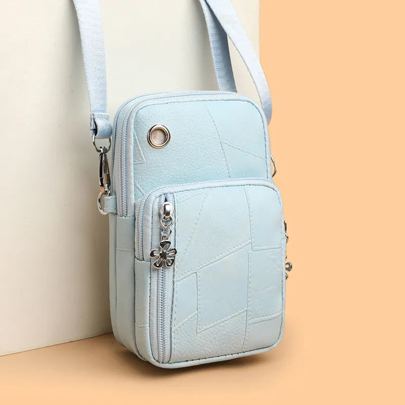 Vertical square mobile phone bag in PU material with sandwich pocket design