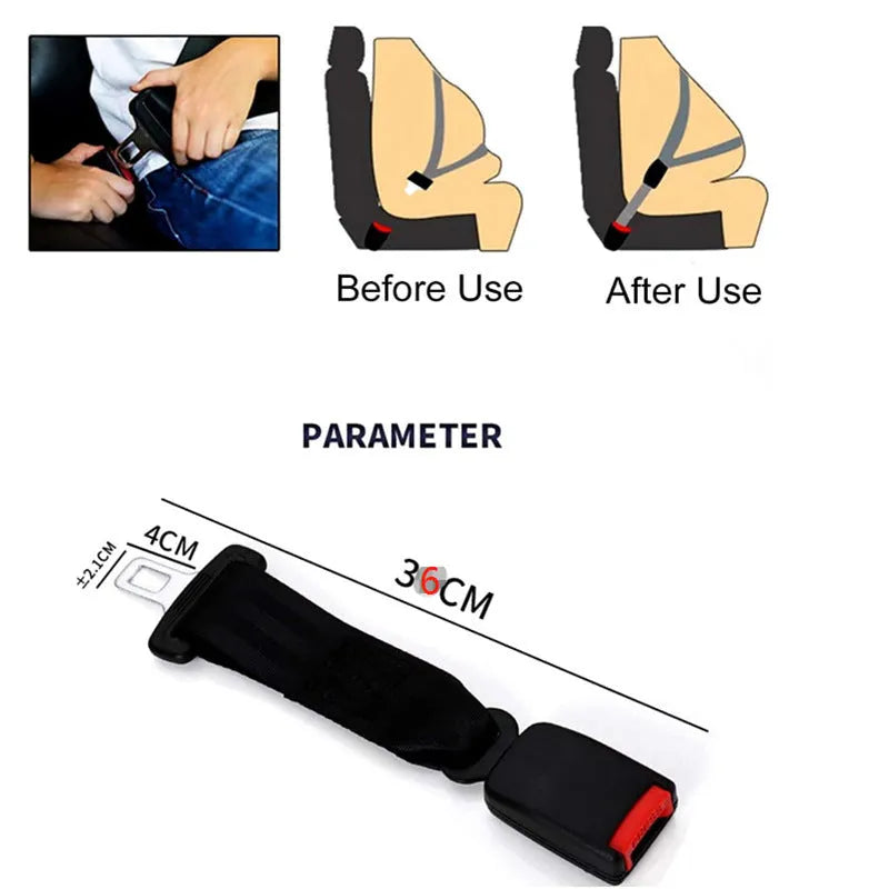 Black 36cm long ribbon car seat belt extender for 21mm inserts