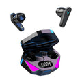 X15 black wireless in-ear Bluetooth headphones with charging case and cable.