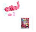 Kids bubble machine gun toy in pink with realistic design, ABS plastic, 2-in-1 fan