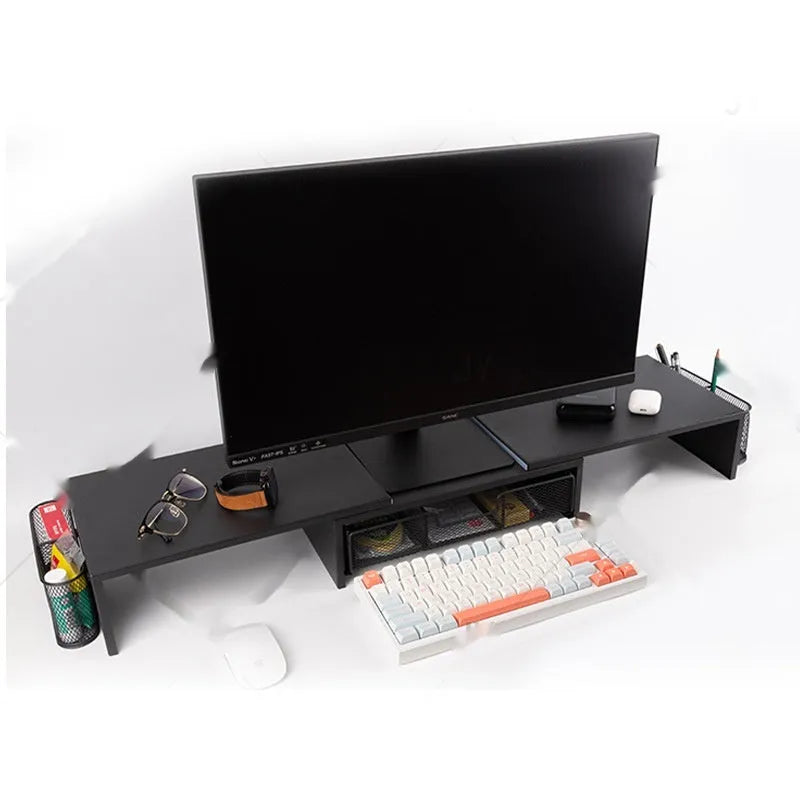 Double-station desktop monitor elevated rack in black, pink, or wooden colours
