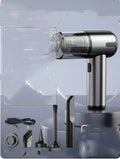 XY-2317 handheld cordless car vacuum cleaner with attachments including brush and blowing nozzle.