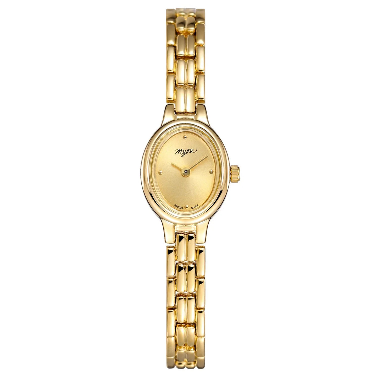 Oval mini women's vintage quartz watch with gold case, alloy strap, 30M water resistance, and 18mm x 22mm dial.