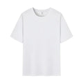 Men's straight cut short sleeve pure cotton T-shirt on a hanger in a solid colour.