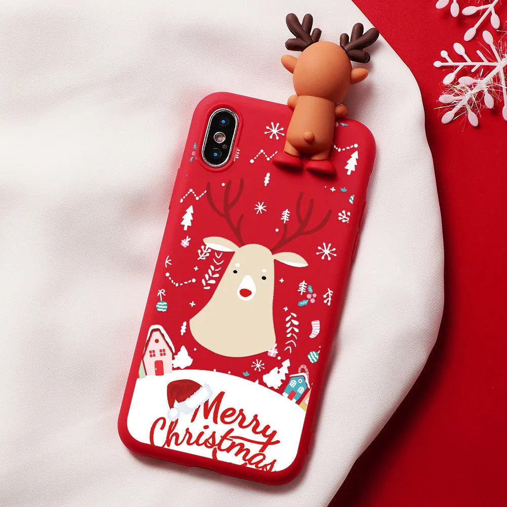 Christmas phone case in soft TPU with Santa Claus, Elk, or Snowman design and ball detail, back cover for iPhone.