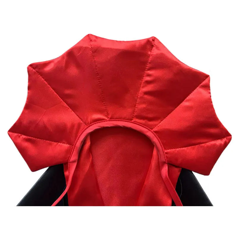 Halloween pet bat costume with cloak and pointed hat in red or purple colours